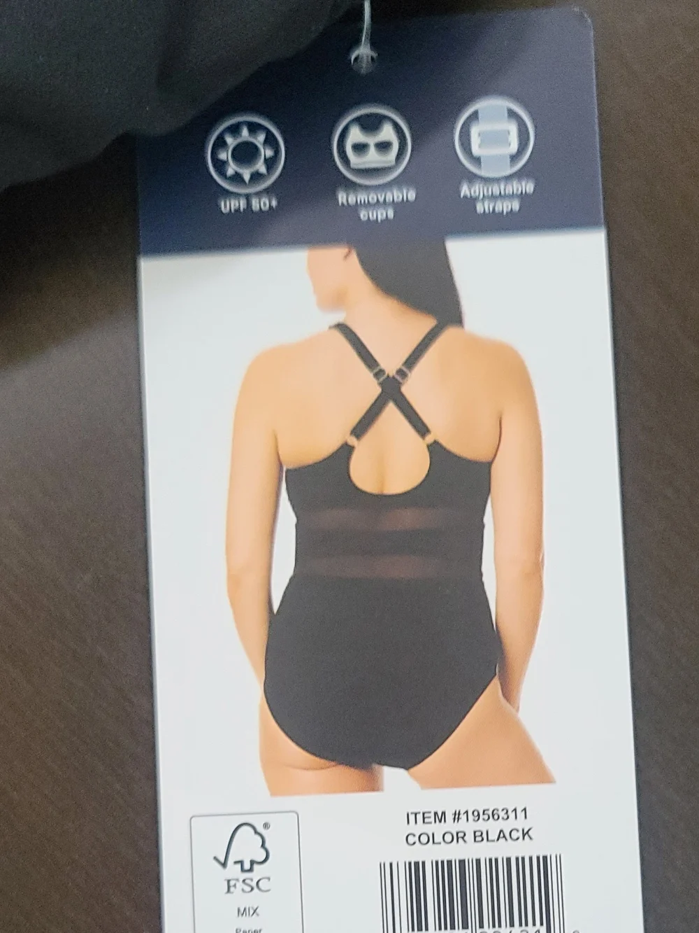 Lands' End Black Mesh-Panel One-Piece Swim
